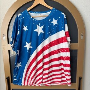 QC6 Plus Size American Flag Shirt Women 4th of July Tee Shirt Size 2XL